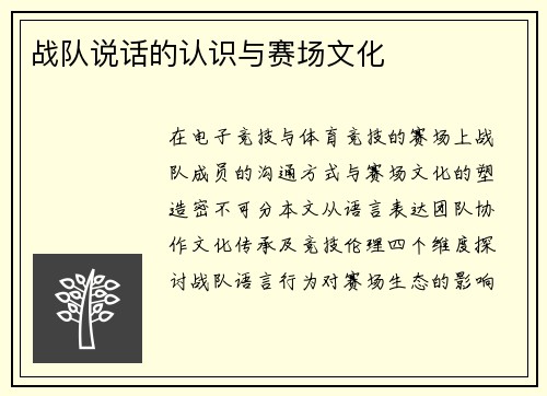 战队说话的认识与赛场文化