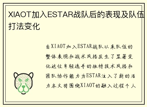 XIAOT加入ESTAR战队后的表现及队伍打法变化